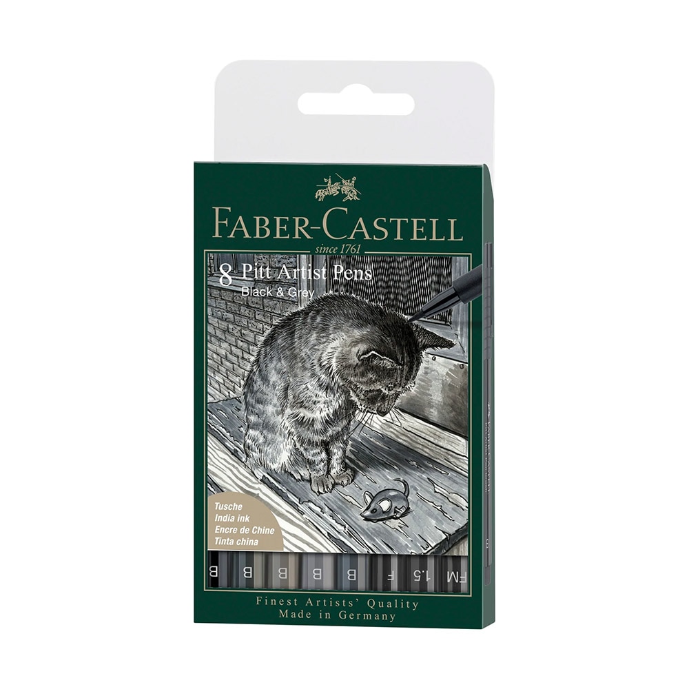 Faber-Castell, Black, Marker Set, Art & School, Pitt Artist, Pen, Wallet, 8 count, 626718